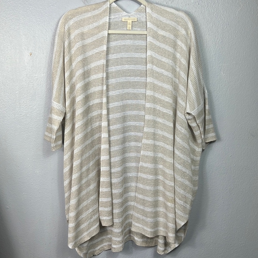 Eileen Fisher Linen White & Natural Open Front Cardigan Small/Medium